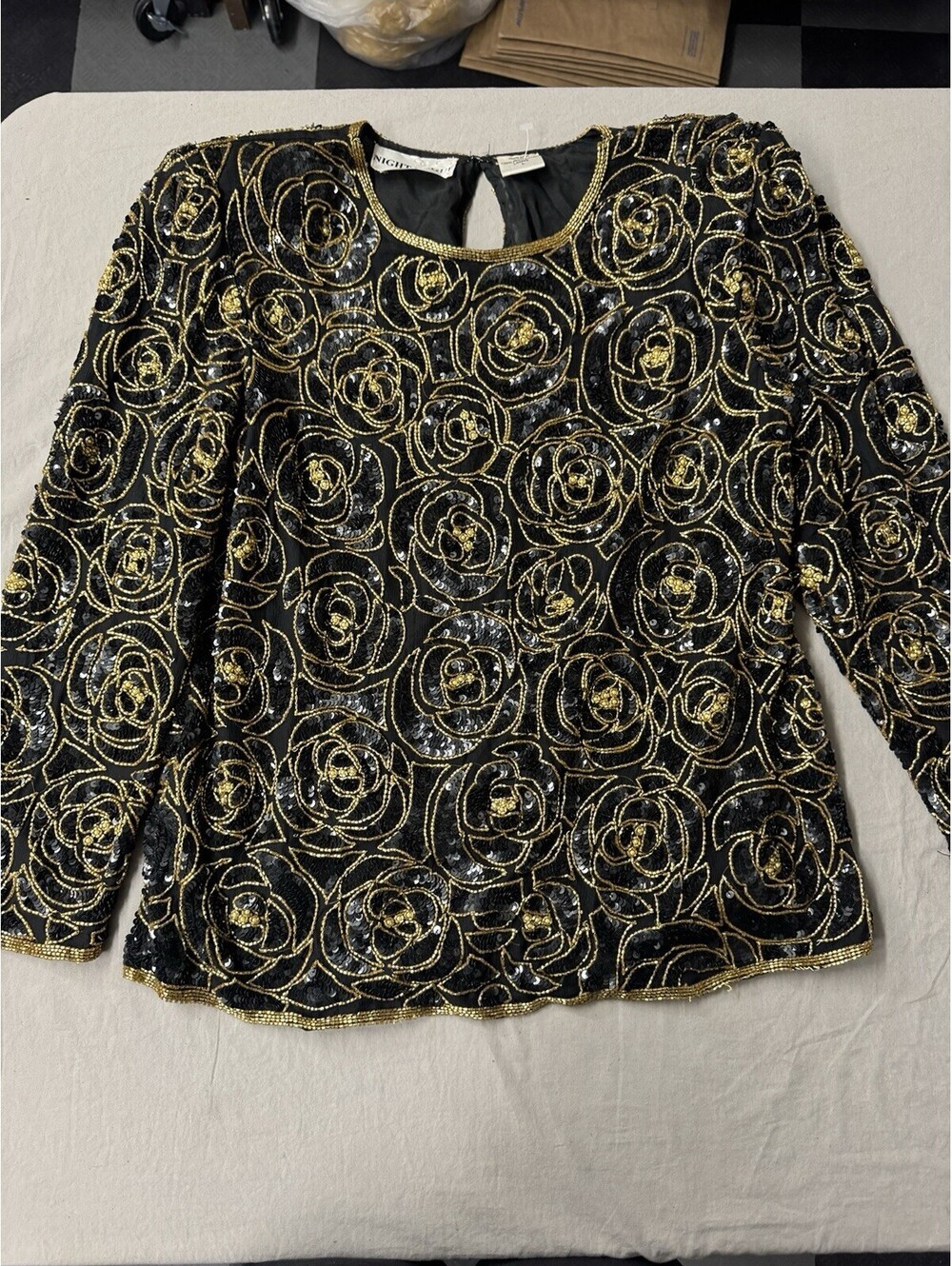 Night Vogue Sequin Gold And Black Top